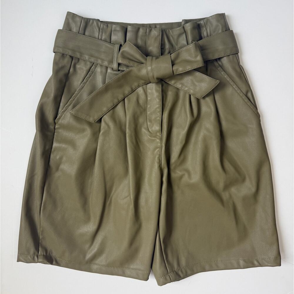 Love, Whit by Whitney Port Olive Green Vegan Leather High Waisted Shorts Size 4